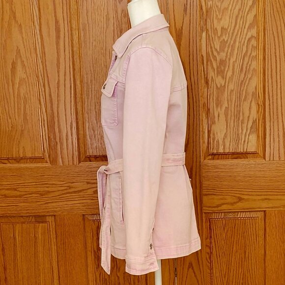 Maurices Pink Denim Belted Trench Cotton Blend Jean Jacket with Pockets NEW - Picture 4 of 14